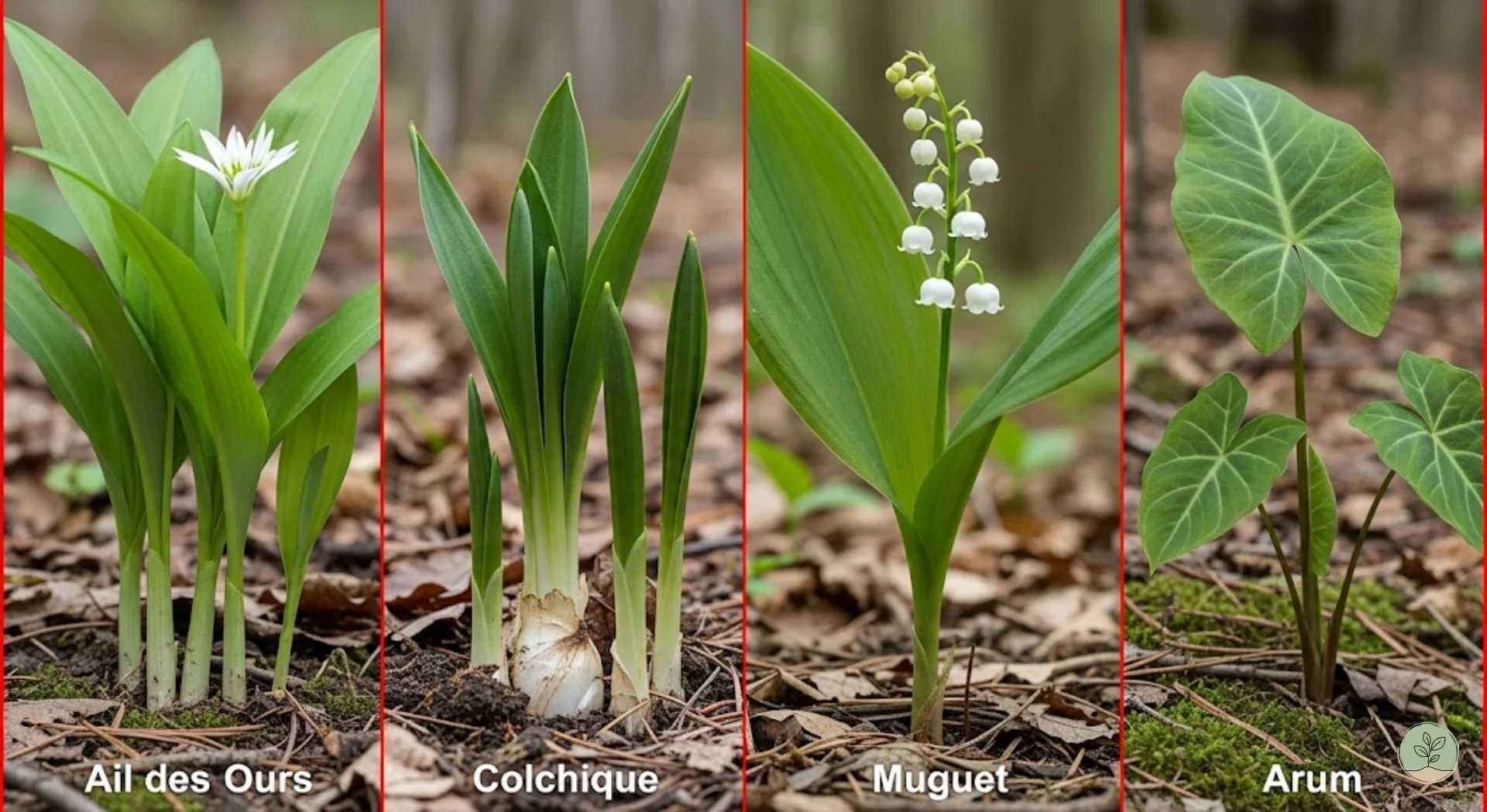 schéma comparatif ail des ours, colchique, muguet et arum