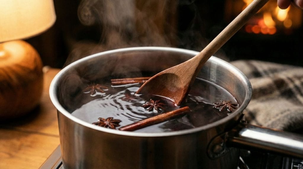 Cuisson douce du vin chaud à la casserole avec vapeur légère sans ébullition