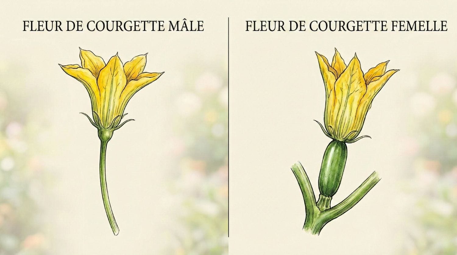 Différence entre fleur mâle et fleur femelle de courgette pour la pollinisation