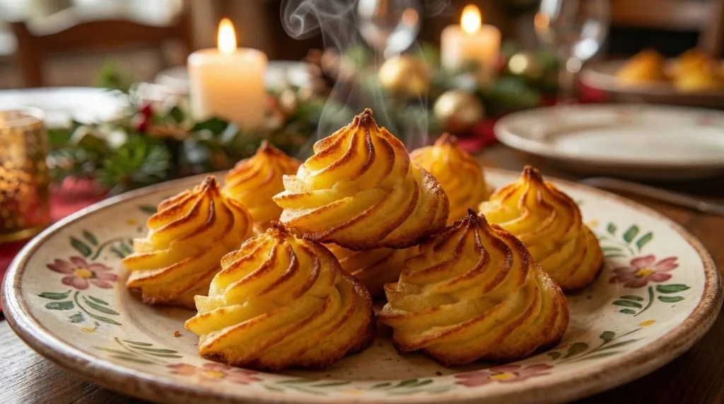 Pommes duchesse dorées et croustillantes servies sur une assiette