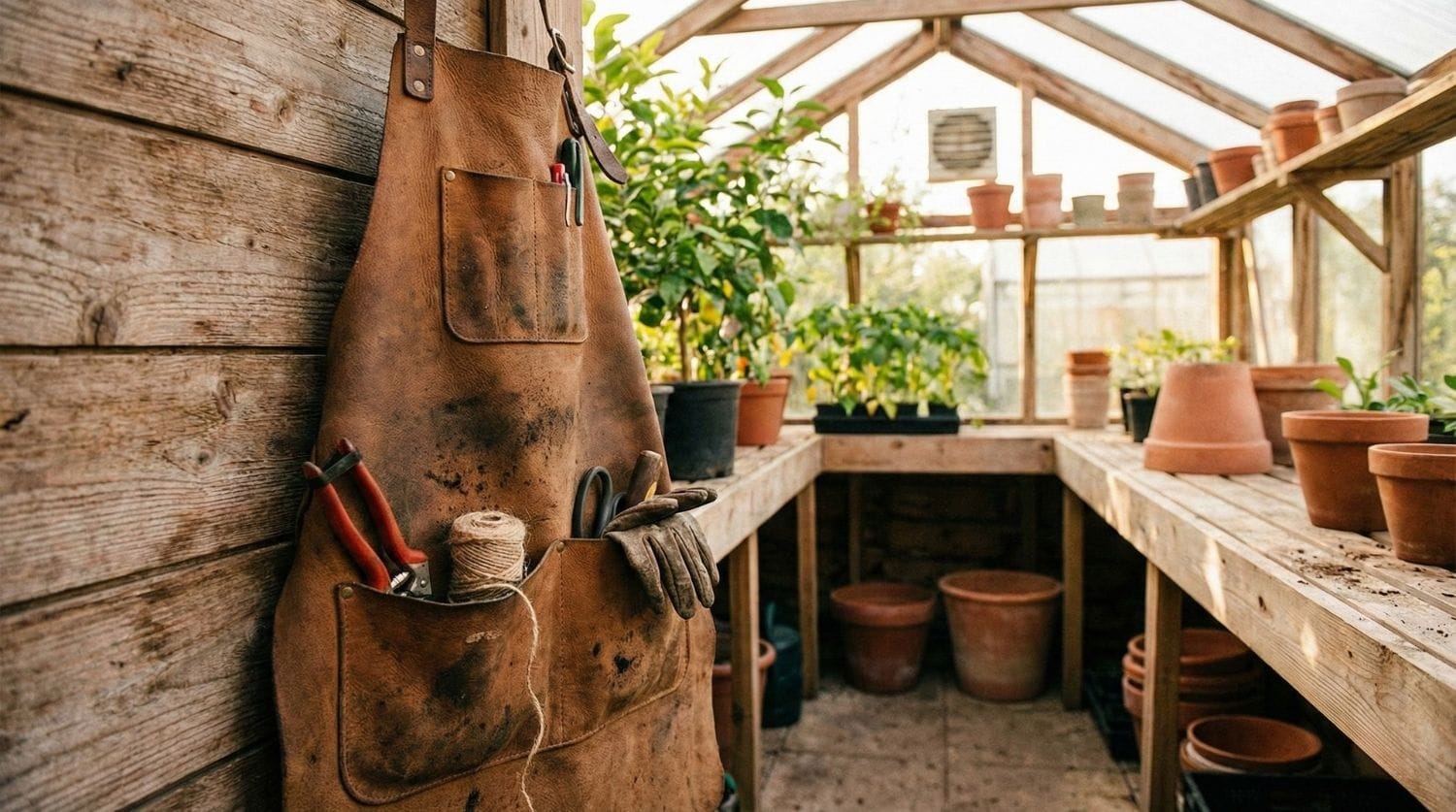 tablier en cuir de jardinier