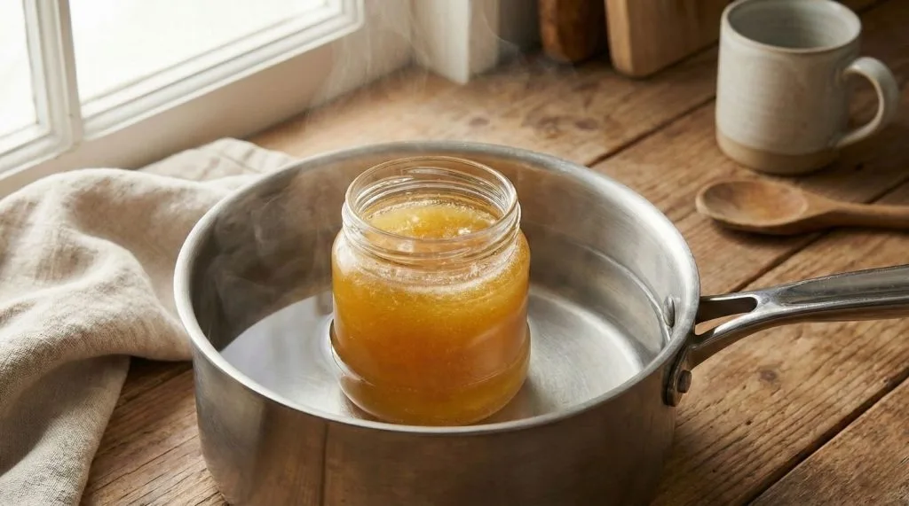 Photo tutoriel pour liquéfier du miel au bain-marie