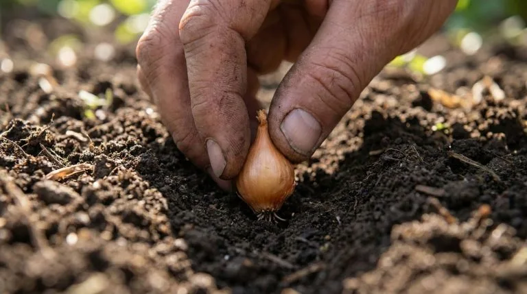 Geste technique pour la plantation d'une bulbille d'oignon