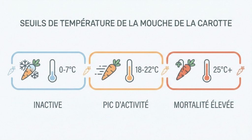 Graphique des seuils de température d'activité de la mouche de la carotte