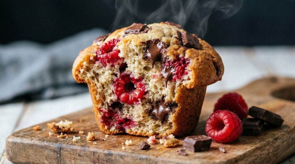 Muffin framboise chocolat cuit