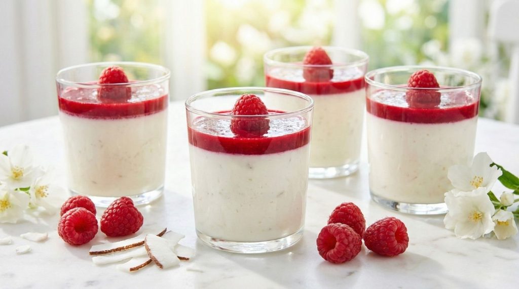 Panna cotta coco-framboise saine et légère