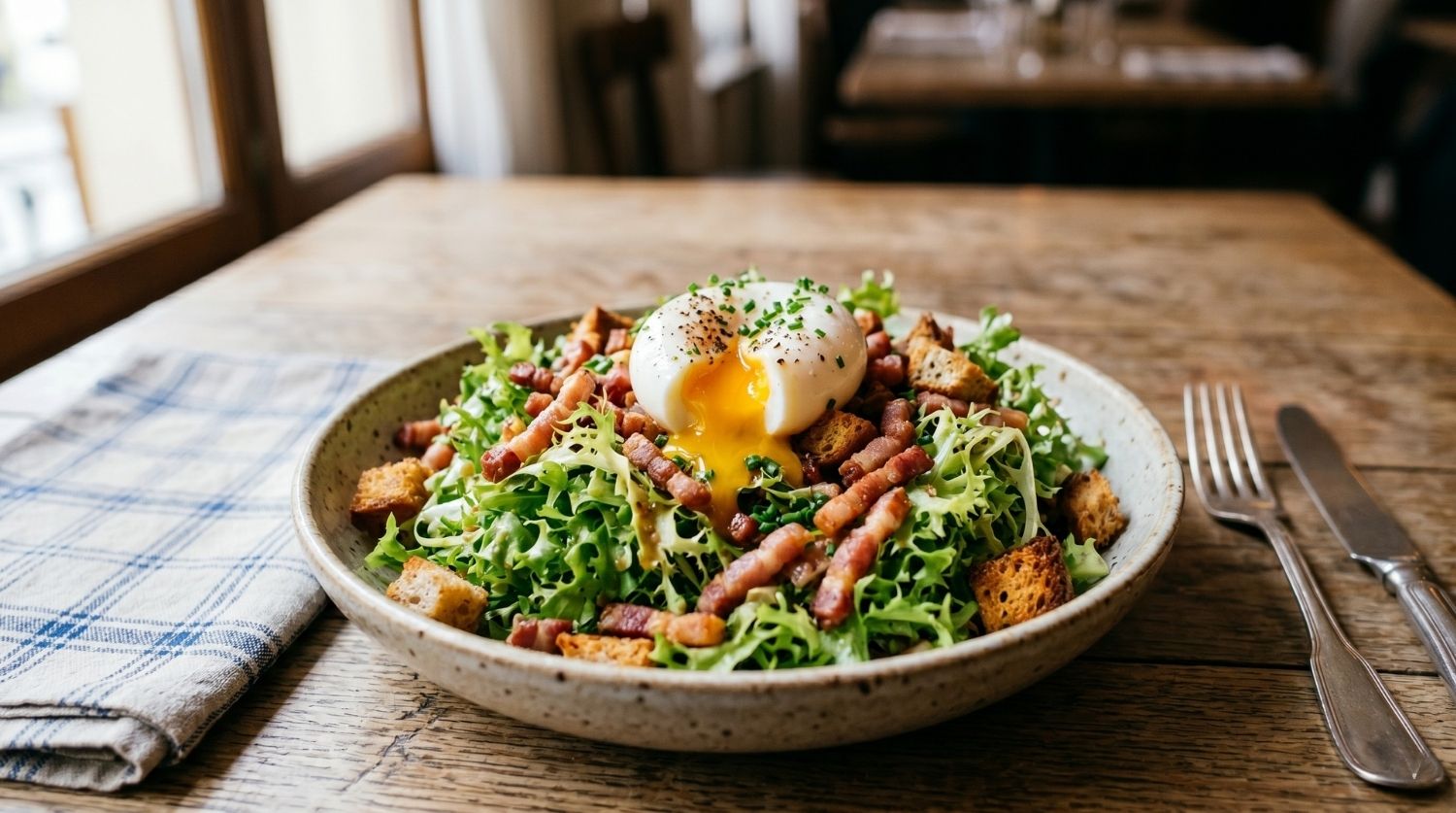 salade frisée aux lardons et œuf mollet