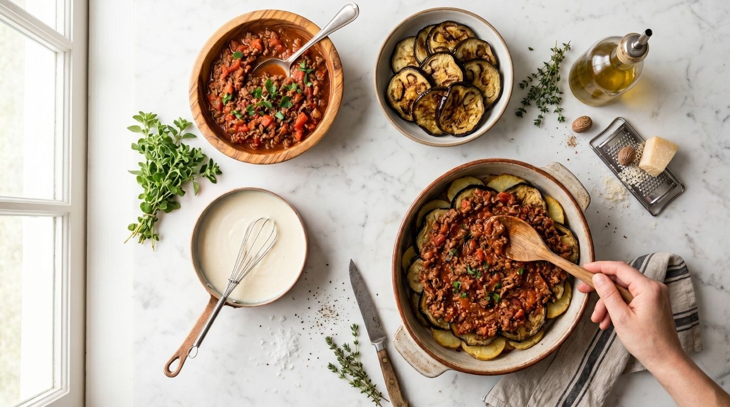 étapes de montage de la moussaka