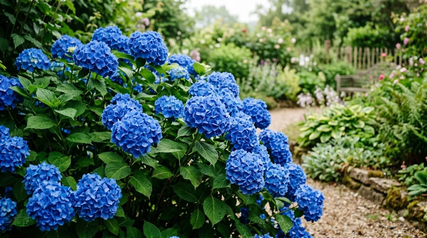hortensias bleus hydrangea macrophylla