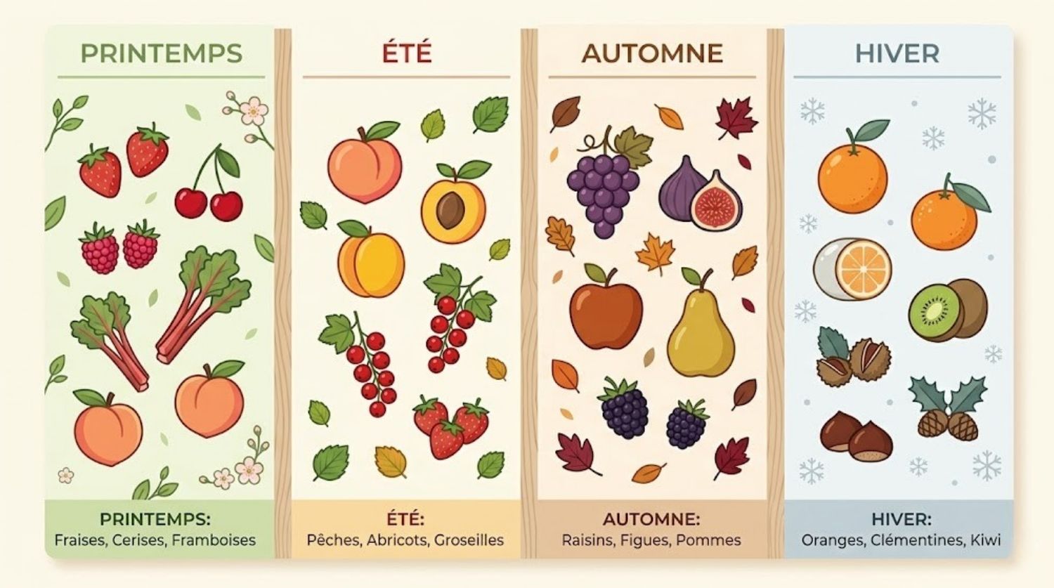 Tableau illustré des fruits de saisons