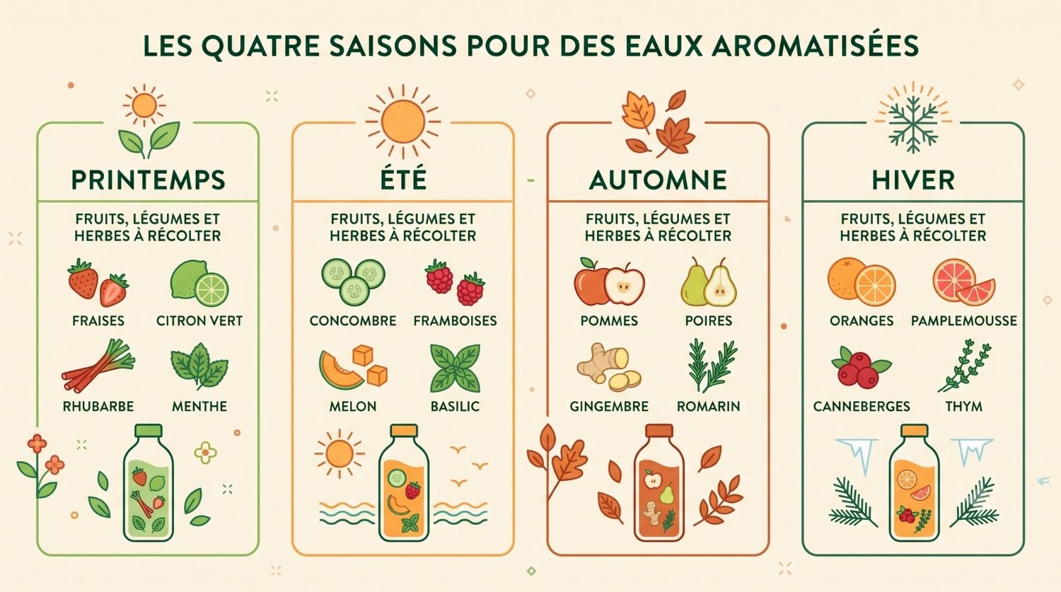 calendrier saisonnier fruits et légumes eau aromatisées