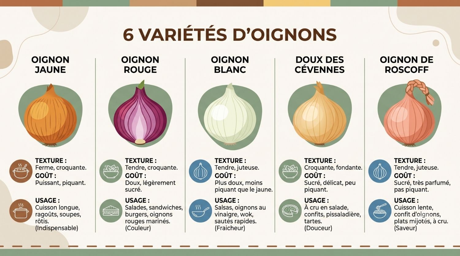 variétés d'oignons jaune, rouge, blanc, doux des Cévennes, Roscoff
