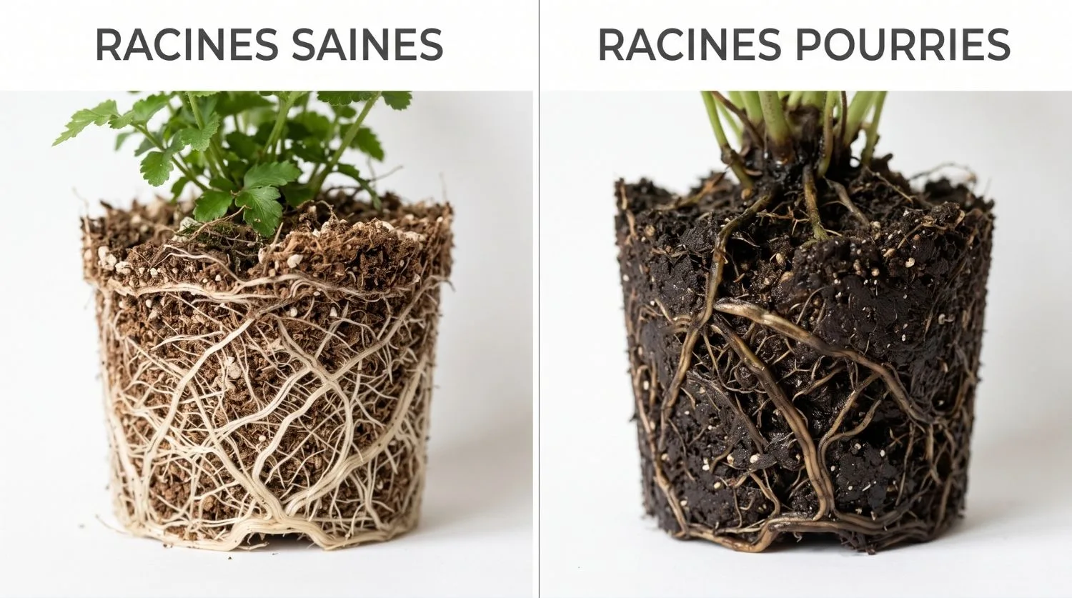 Comparatif racines saines et racines pourries