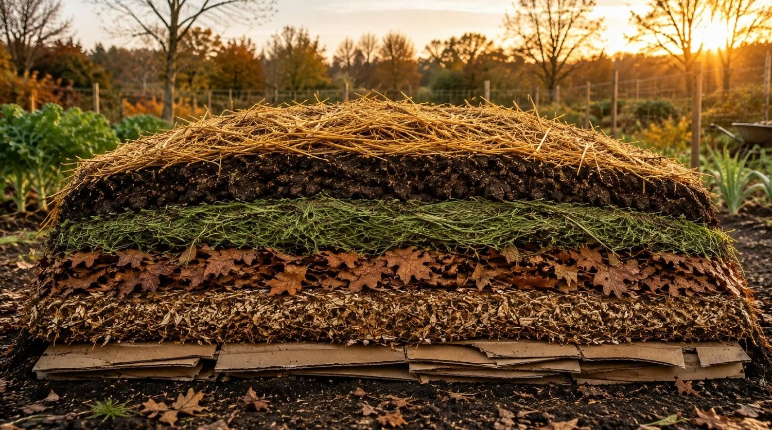 coupe d'une butte en lasagne au potager