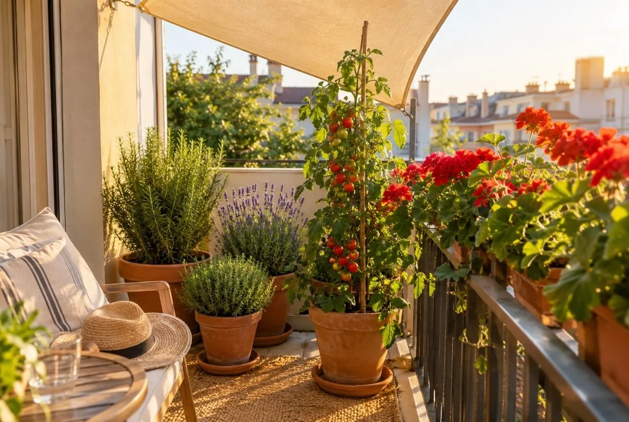 balcon d'appartement fleuri