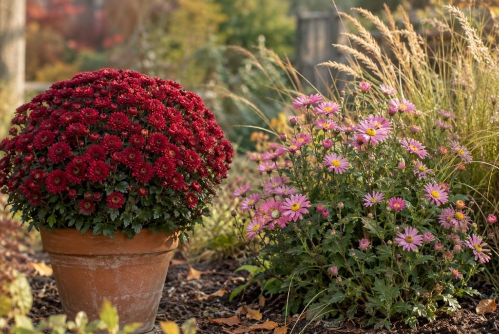 Chrysanthèmes d’automne au jardin