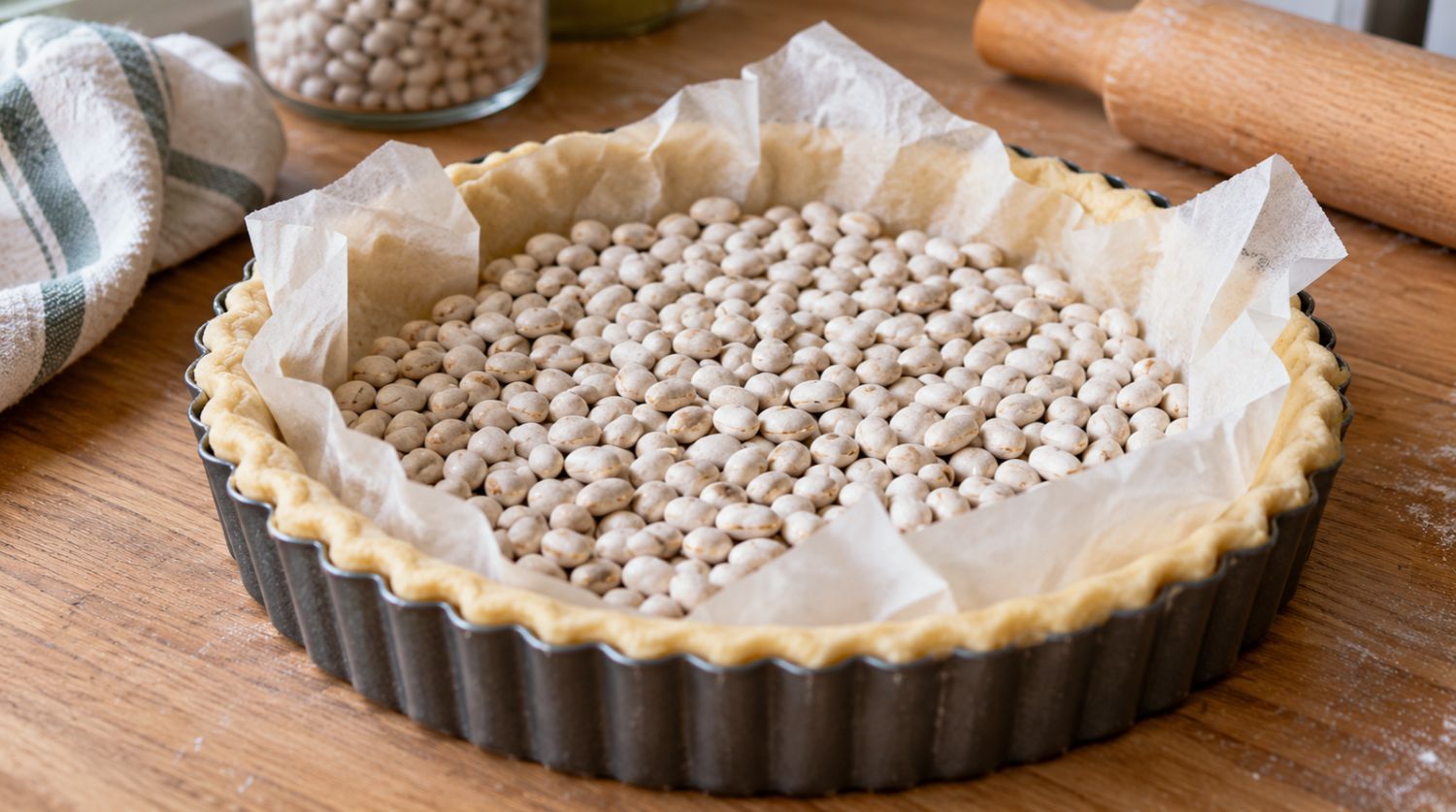 fond de tarte avec des haricots pour une cuisson à blanc