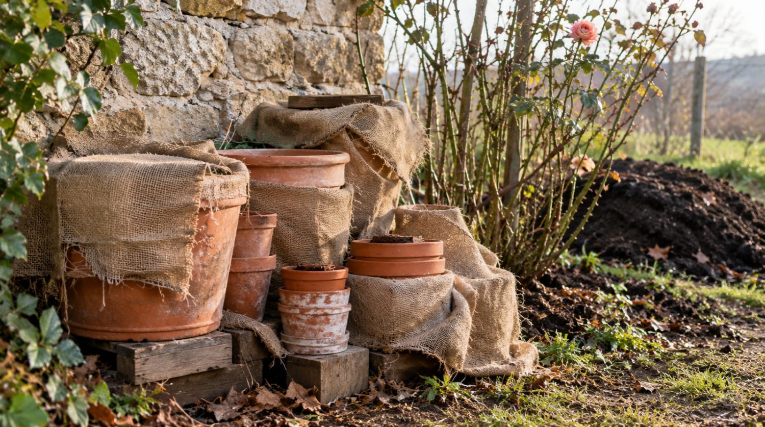 pots en terre cuite au jardin
